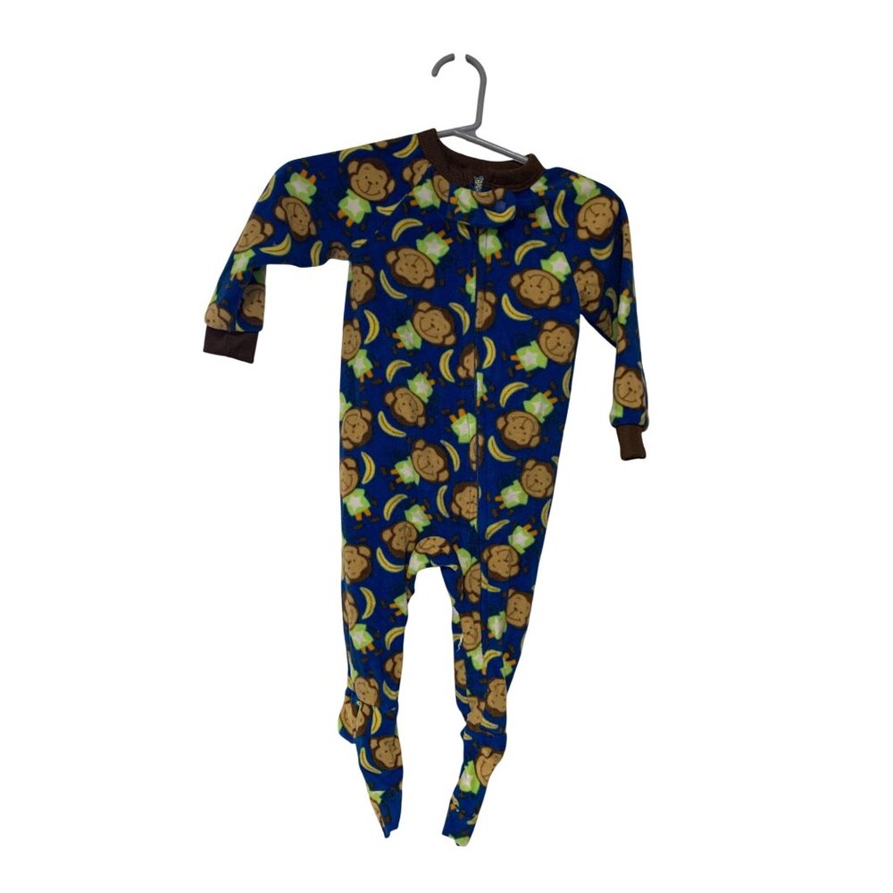 Mon Petit Infant baby Size 12 months Monkey Chimp Banana Fleece Full Zip Footie